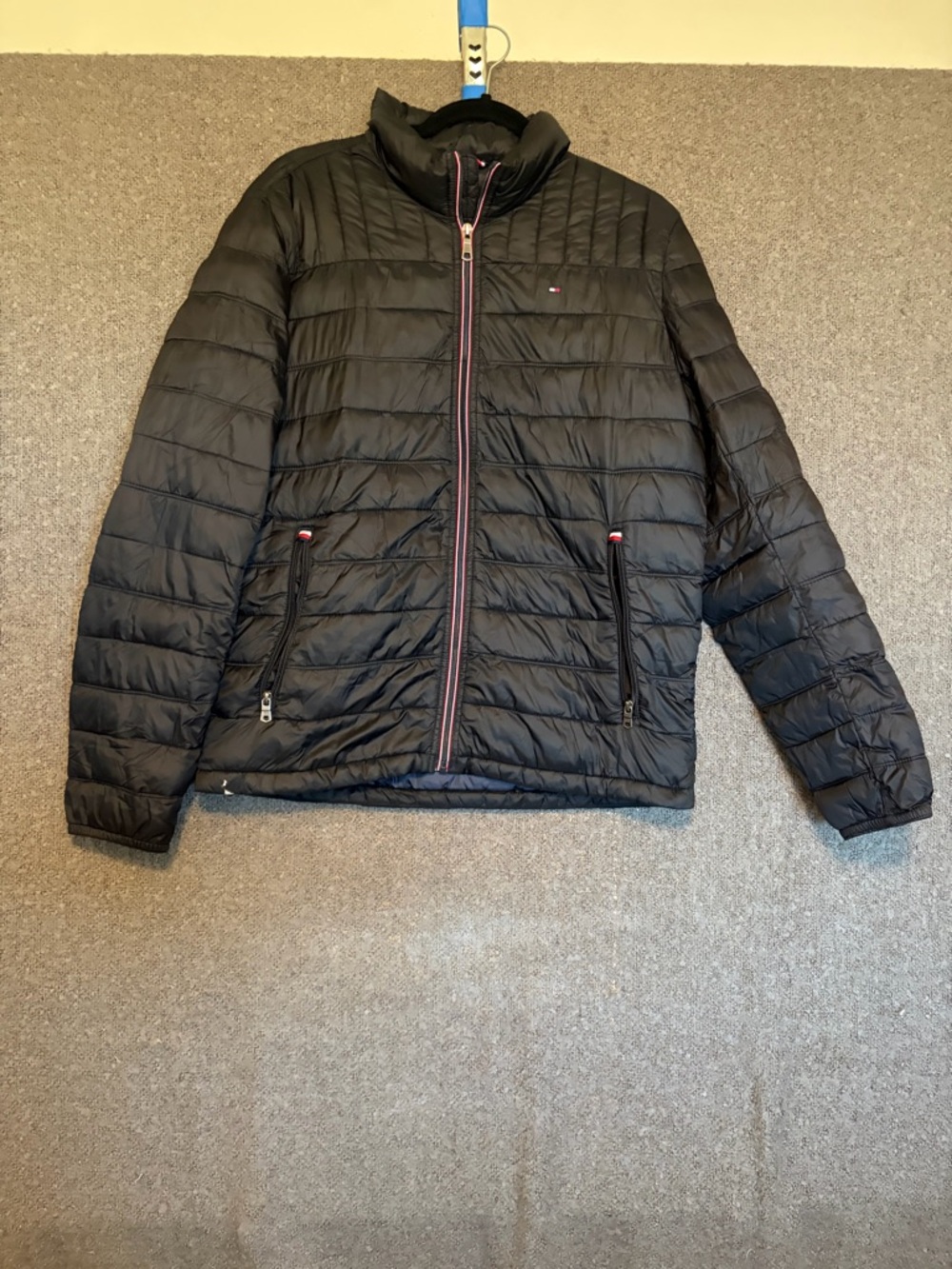 Tommy Hilfiger Packable Black Quilted Puffer Jacket with Contrast Zip Trim